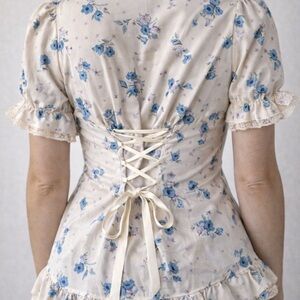 Scarlet Darkness Floral Coquette Cottagecore Lace Corset Peplum Blouse 2XL